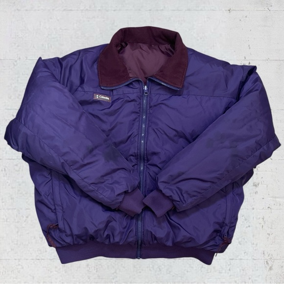 VTG Columbia Men’s Reversible Down Puffer Coat Jacket Purple Ski Snow Outdoors - Picture 1 of 10